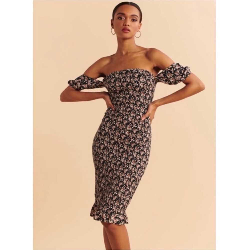 Abercrombie & Fitch Floral Print HONEYMOON PUFF SLEEVE MIDI DRESS sz Medium Tall
